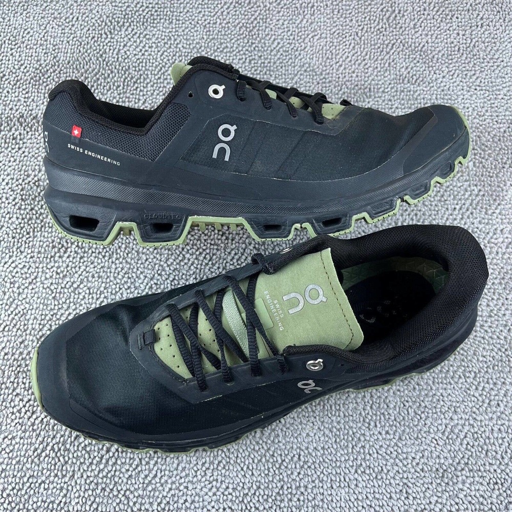 On Cloudventure Black Reseda Green Trail Hiking Running Shoes Men's Size 10.5